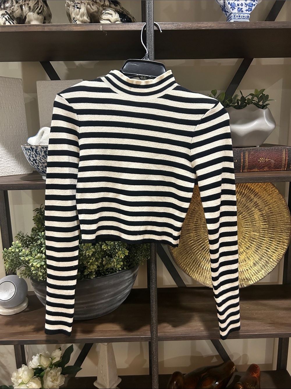 Alter’d State med Striped Mock Neck Long Sleeve Crop Top - Black & Cream